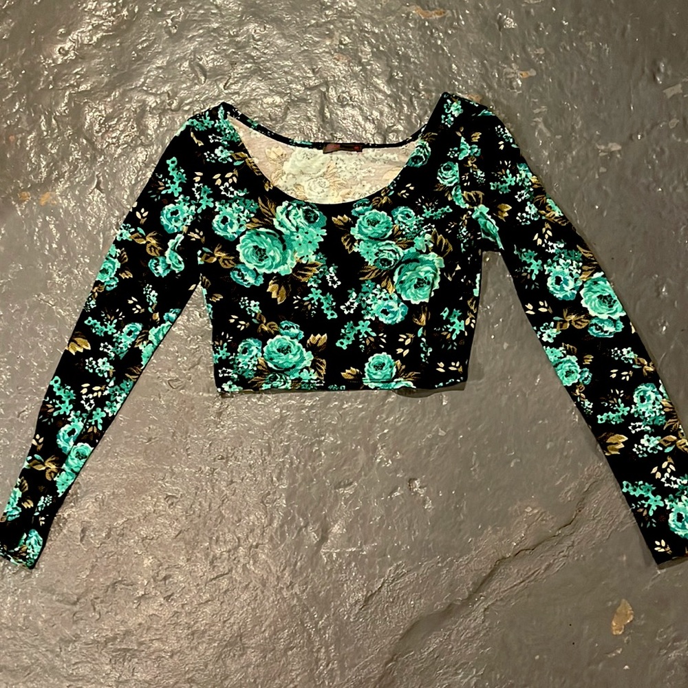 Green Flower Crop Top